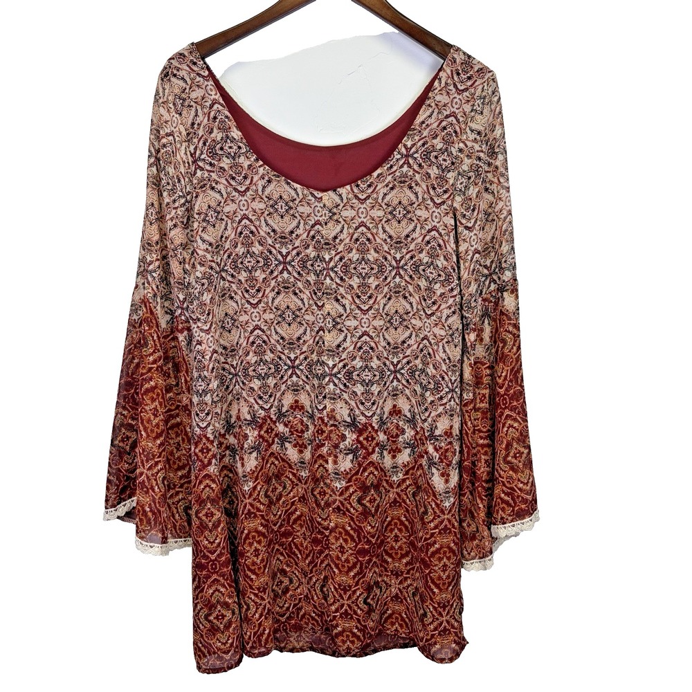 Xhilaration Dress Size M Browns Geometric‎ Print Boho Bohemian Peasant Hippi